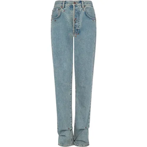 Blaue High-Waisted Straight Leg Jeans , Damen, Größe: M - Moschino - Modalova