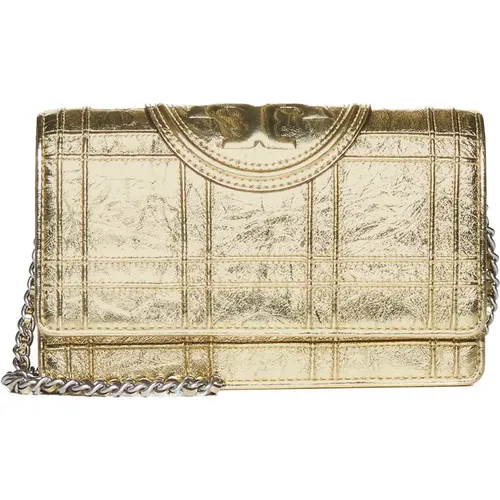 Golden Metallic Quilted Chain Wallet , female, Sizes: ONE SIZE - TORY BURCH - Modalova
