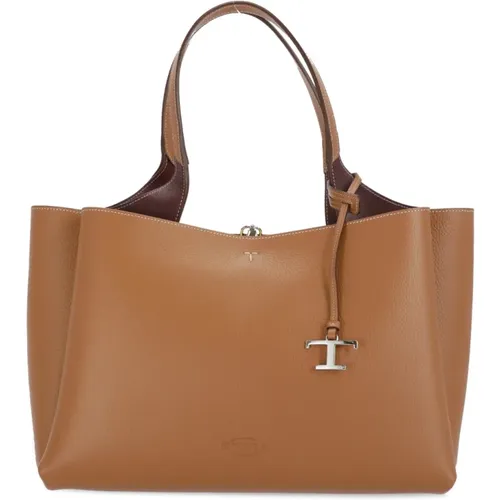 Beige Leather Shoulder Bag with Metallic Logo , female, Sizes: ONE SIZE - TOD'S - Modalova