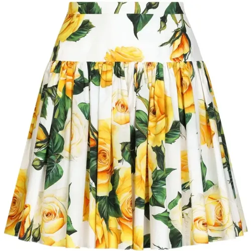 Rose Print Flared Skirt , female, Sizes: 2XS - Dolce & Gabbana - Modalova