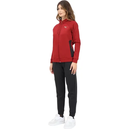 Sportliches Rot-Schwarzes Trainingsanzug-Set , Damen, Größe: XS - Puma - Modalova