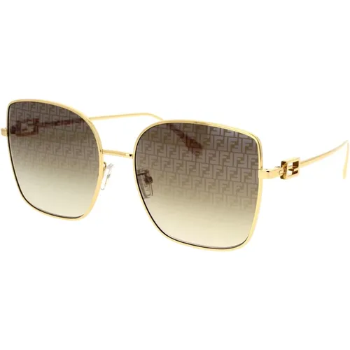 Glamorous Geometric Sunglasses with Silver Brown Gradient Lenses , female, Sizes: 59 MM - Fendi - Modalova