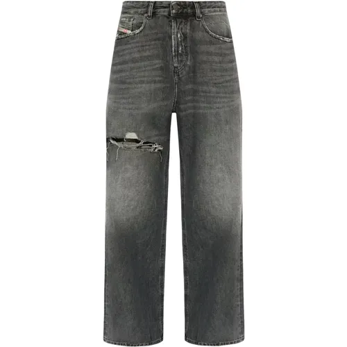 Schwarze Wide Leg Jeans mit Whiskering , Damen, Größe: W28 - Diesel - Modalova