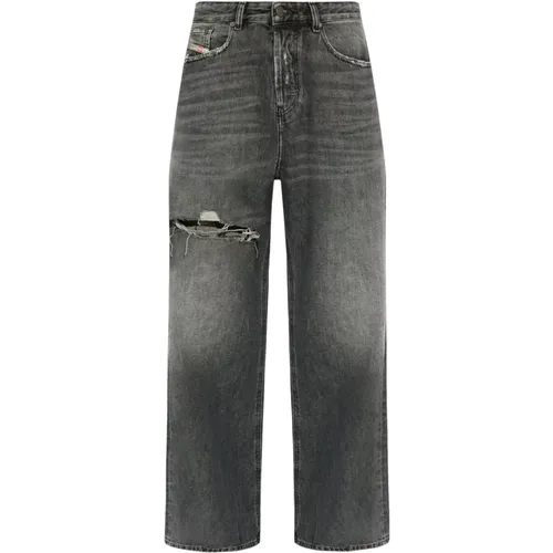 Schwarze Wide Leg Jeans mit Whiskering , Damen, Größe: W25 - Diesel - Modalova