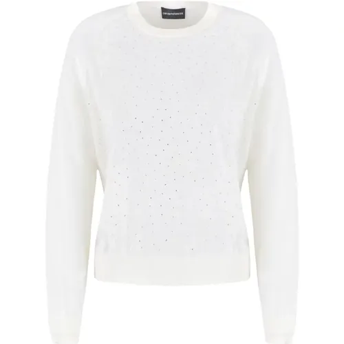 Rhinestone Embellished Crew Neck Sweater , female, Sizes: S, XL, L, M - Emporio Armani - Modalova