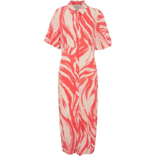 Feminines Midi Kleid Hot Coral Wave - Soaked in Luxury - Modalova