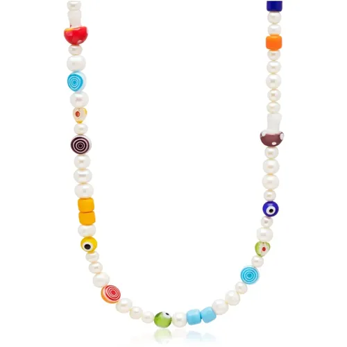 Men's Pearl Choker with Playful Glass Beads - Nialaya - Modalova