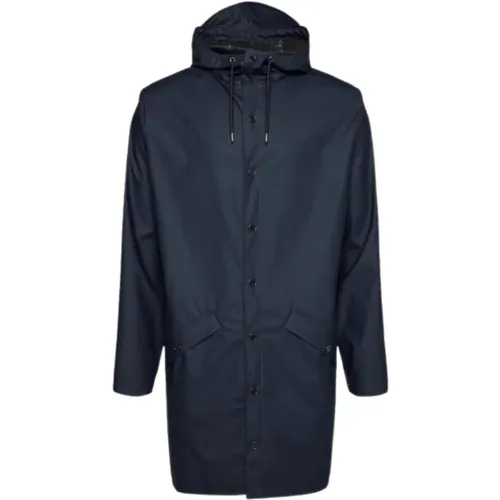 Navy Lange Jacke , Herren, Größe: XS - Rains - Modalova