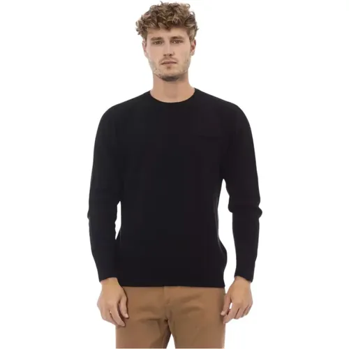 Eleganter Crewneck Pocket Sweater in Schwarz , Herren, Größe: M - Alpha Studio - Modalova