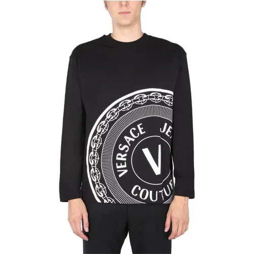 Emblem Logo Round Neck T-Shirt , male, Sizes: L - Versace Jeans Couture - Modalova