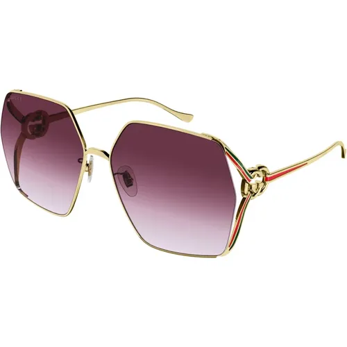 Gold/Rot Getönte Sonnenbrille , Damen, Größe: 64 MM - Gucci - Modalova
