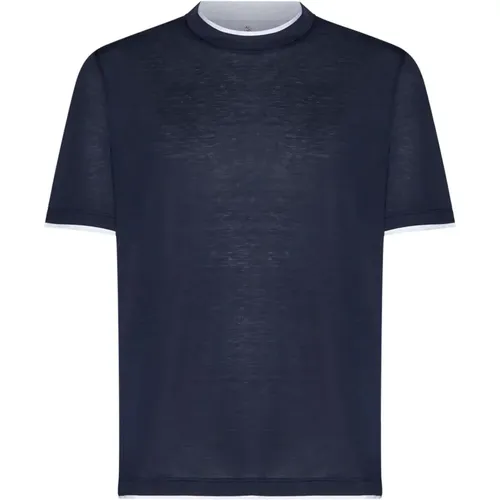 Layered Silk-Cotton T-shirts Polos , male, Sizes: M - BRUNELLO CUCINELLI - Modalova