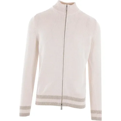 High-neck Ivory Cotton Cardigan Sweater , male, Sizes: L, M, XL - Eleventy - Modalova