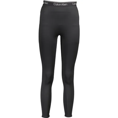 Schwarze Leggings mit Kontrastdetails und Druck , Damen, Größe: S - Calvin Klein - Modalova