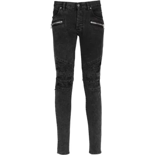 Faded faux leather slim jeans , male, Sizes: M - Balmain - Modalova