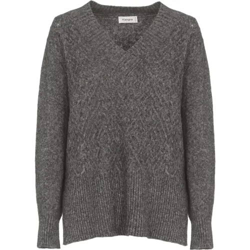 Kaschmir Alpaka V-Ausschnitt Pullover Grau , Damen, Größe: XS - Kangra - Modalova