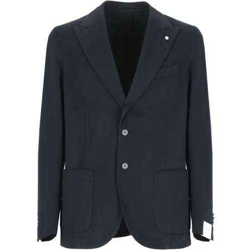 Blaue Gerippte Jacke Peak Revers , Herren, Größe: 2XL - Lubiam - Modalova