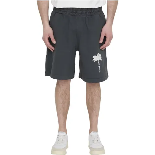 Grey Cotton Fleece Bermuda Shorts , male, Sizes: L - Palm Angels - Modalova