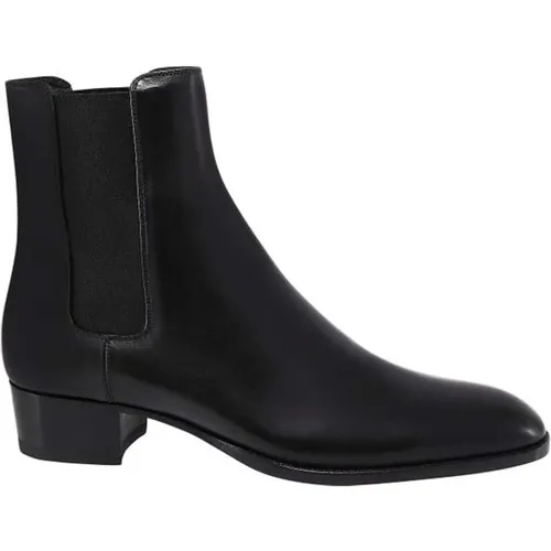 Leather Boots with Elastic Insert , male, Sizes: 8 1/2 UK - Saint Laurent - Modalova