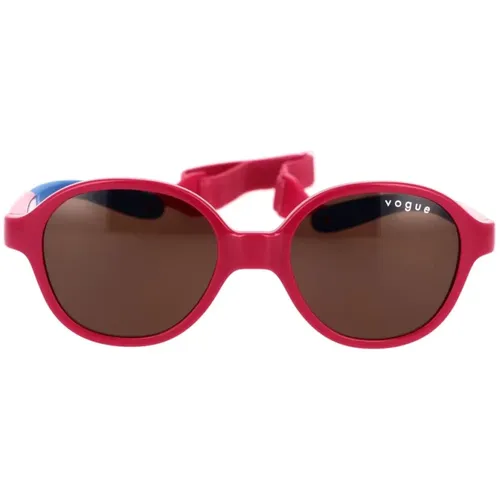 Kinder-Sonnenbrille mit Band, rosa und blaues Gestell, dunkelbraune Gläser - Vogue - Modalova