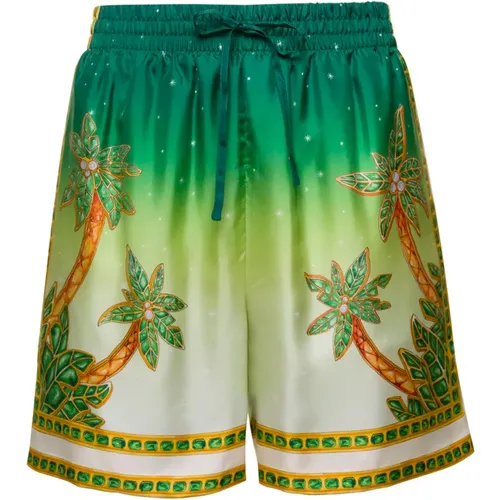 Silk Drawstring Shorts in Green , male, Sizes: L, M - Casablanca - Modalova