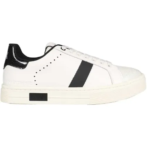 Weiße Glitzer Leder Sneakers , Damen, Größe: 36 EU - Armani Exchange - Modalova