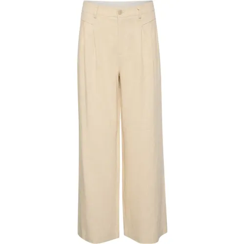 Elegant Wide Leg Linen Blend Pants , female, Sizes: XS, M, XL - Saint Tropez - Modalova