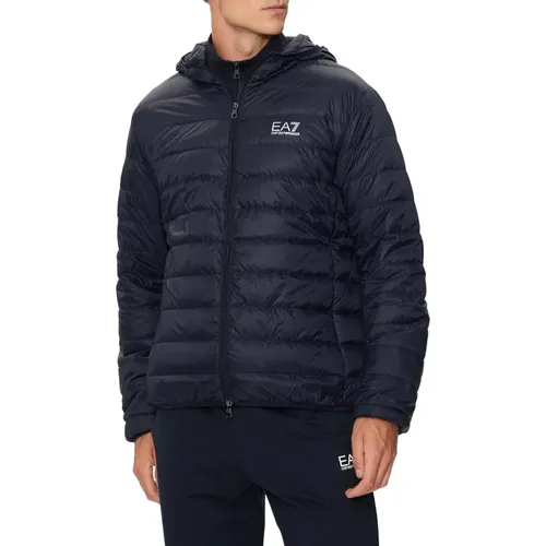 Dunkelblaue Daunenjacke mit Kapuze , Herren, Größe: 2XL - Emporio Armani EA7 - Modalova