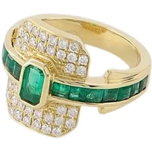 Art Deco-inspired Shield Ring in Gold and Emerald , female, Sizes: 45 MM - Rainbow K - Modalova