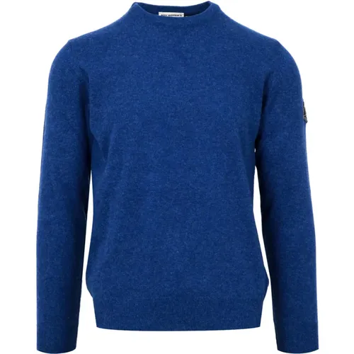 Blauer Pullover aus Wolle und Kaschmir mit Denim-Patch , Herren, Größe: XL - Roy Roger's - Modalova