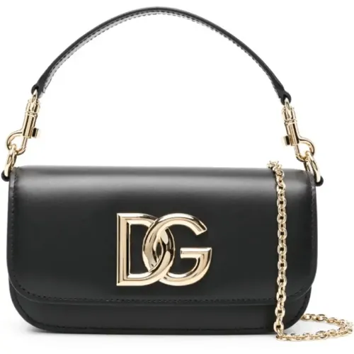 Schwarze Leder Crossbody Tasche mit Logo-Detail - Dolce & Gabbana - Modalova