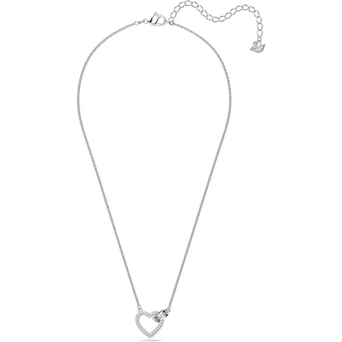 Schöne Herz Halskette, Silber, Weiß - Swarovski - Modalova