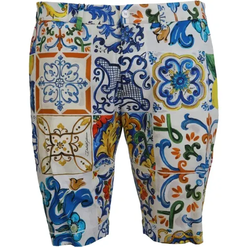 Majolica Print Casual Chinos Shorts , male, Sizes: XS - Dolce & Gabbana - Modalova