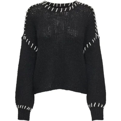 Schwarzer Pullover mit Kontrastdetails , Damen, Größe: S - Only - Modalova