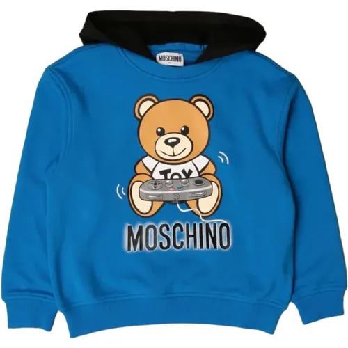 Hoodie Blau Teddybär Logo Moschino - Moschino - Modalova