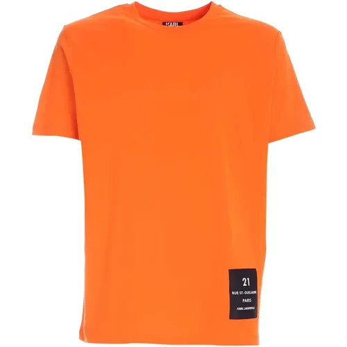 Logo Label Rundhals T-Shirt , Herren, Größe: M - Karl Lagerfeld - Modalova