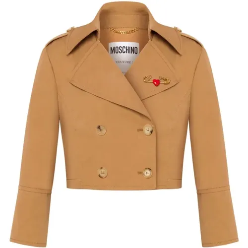 Braune Oversized Doppelreiher Jacke - Moschino - Modalova