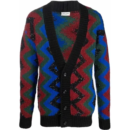 Sequin Cardigan Black Winter Glamour , male, Sizes: M - Saint Laurent - Modalova