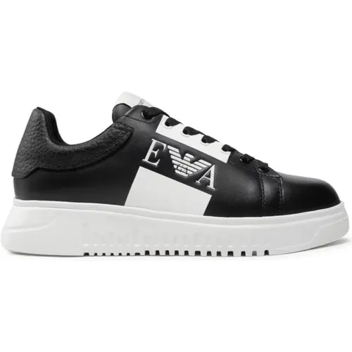 Leather Sneakers with Contrast Logo , male, Sizes: 5 UK - Emporio Armani - Modalova