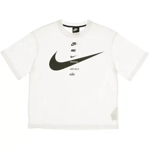 Swoosh Top Weiß/Schwarz T-shirt Damen , Damen, Größe: L - Nike - Modalova