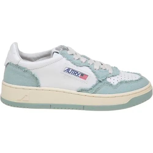 Sneakers in white and light blue leather and canvas , female, Sizes: 3 UK, 4 UK - Autry - Modalova