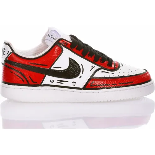 Handmade Fluorescent Red Sneakers , male, Sizes: 12 UK, 7 UK, 8 UK, 3 1/2 UK, 5 UK, 2 UK, 10 1/2 UK, 11 UK, 10 UK, 6 UK, 9 UK, 4 UK, 4 1/2 UK, 2 1/2 U - Nike - Modalova