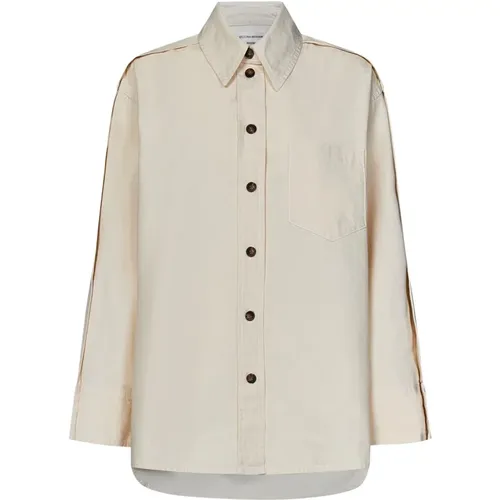Weiße Oversize Bluse mit dunklen Hornknöpfen , Damen, Größe: 2XS - Victoria Beckham - Modalova