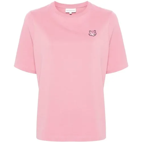 Rosa T-Shirt mit Fuchspatch , Damen, Größe: M - Maison Kitsuné - Modalova