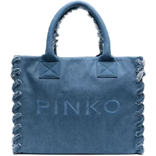 Blaue Denim Tasche mit Logo-Stickerei - pinko - Modalova