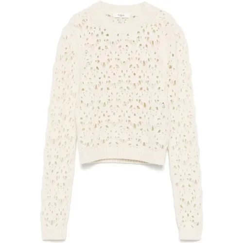 Ivory Knit Puff Sleeve Sweater , female, Sizes: M - Chloé - Modalova