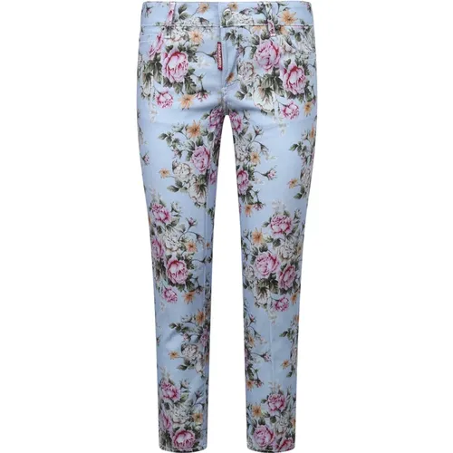 Blumenmuster Slim-Fit Hose , Damen, Größe: 3XS - Dsquared2 - Modalova