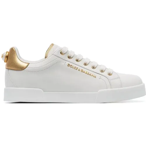 Weiße Leder Portofino Sneakers , Damen, Größe: 35 EU - Dolce & Gabbana - Modalova