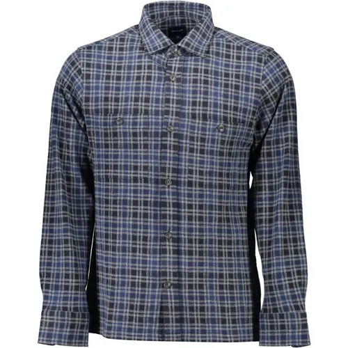 Blaues Baumwollhemd mit französischem Kragen , Herren, Größe: XL - Gant - Modalova
