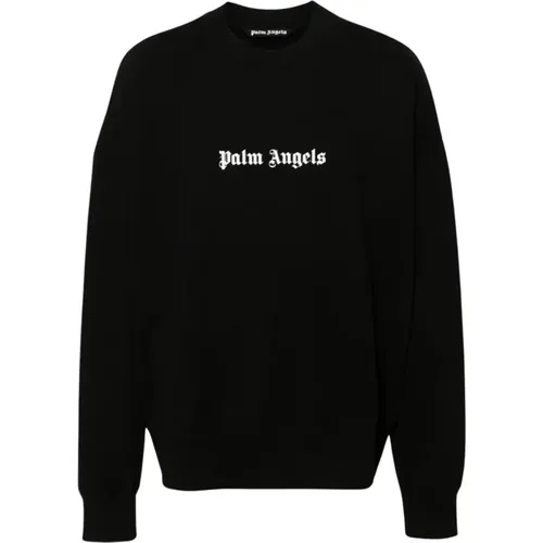 Schwarzer Logo-Print Rundhalsausschnitt Pullover - Palm Angels - Modalova